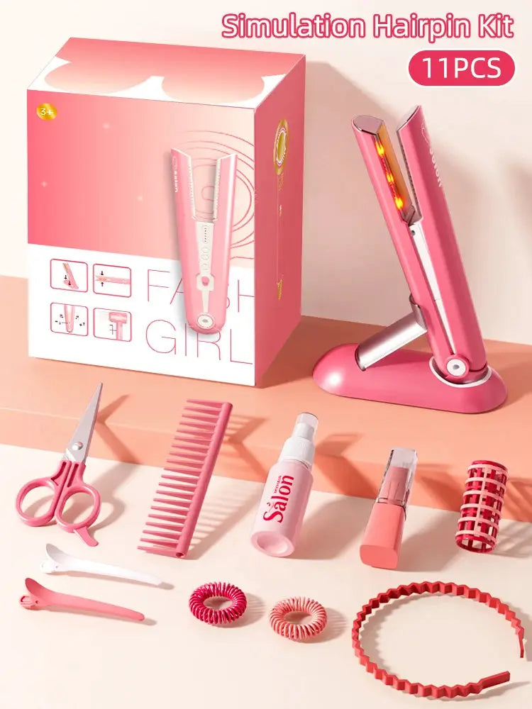 Kids Makeup Toys Simulation Haircut Kit With Hair Dryer Realistic Role Play Educational Toys For Girls Pretend Play Gift
