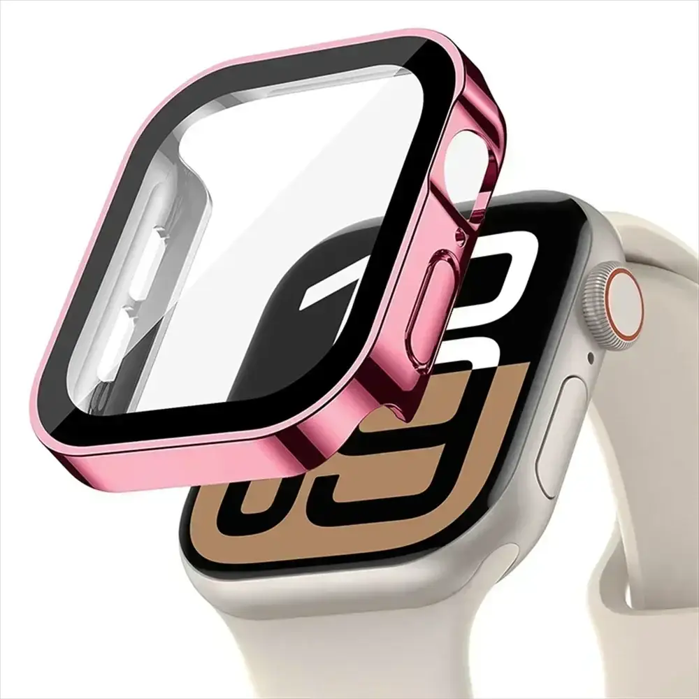 Screen protector for Apple Watch with pink tempered glass bumper case, 40–46mm