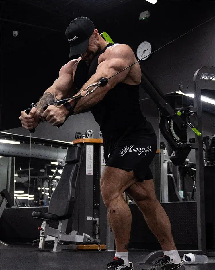 Trend men's mesh quick-dry gym shorts in black with Simples Market logo