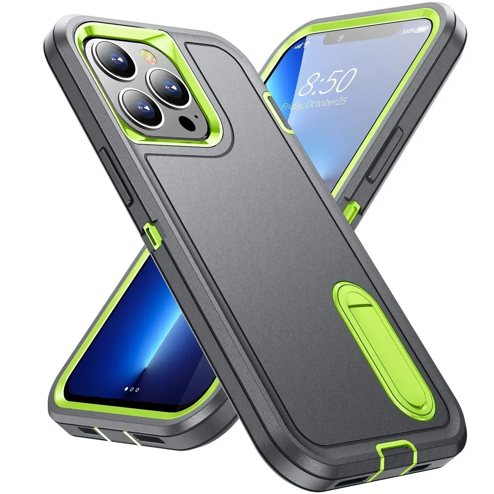 Simples Market iPhone case, heavy duty silicone protective cover with gray body and lime-green trim