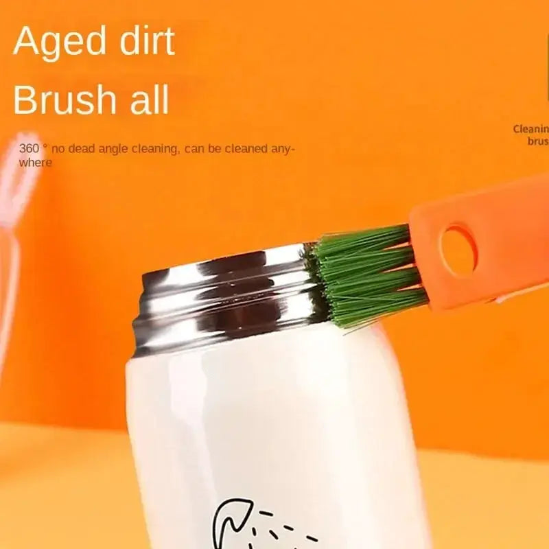Bottle cap detail cleaning brush with green bristles and orange handle by Simples Market