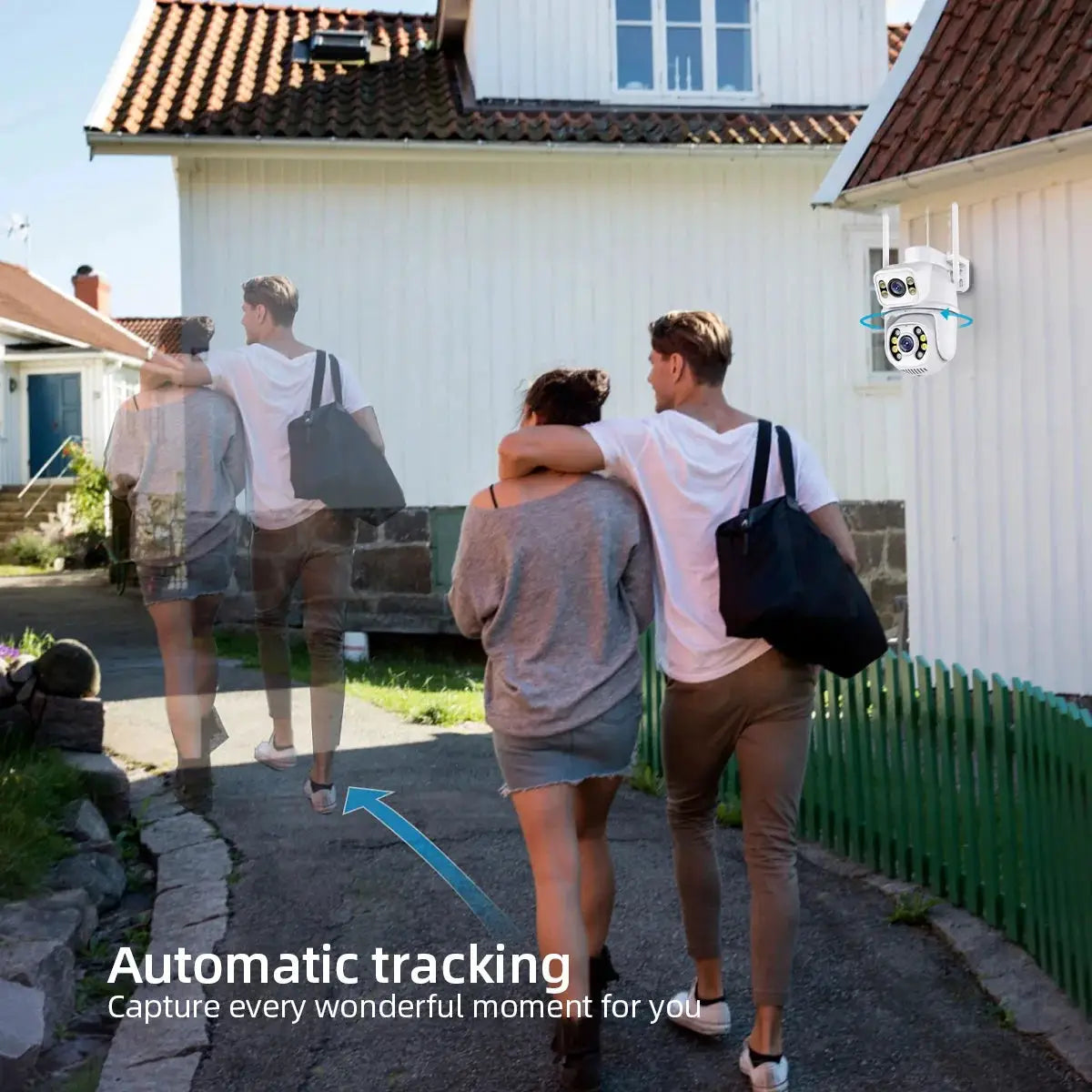 Simples Market outdoor dual-lens wireless security IP camera, white with auto-tracking