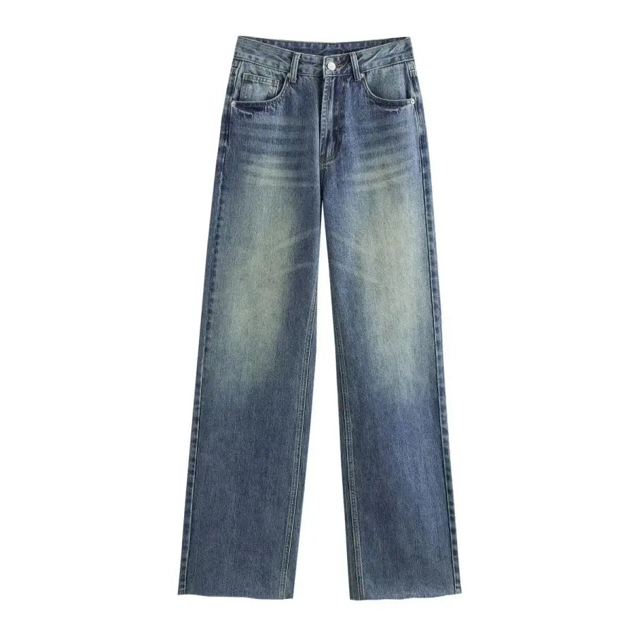 ETJ Wide Leg High Waist Jeans Women Five Pocket Washed And Comfortable