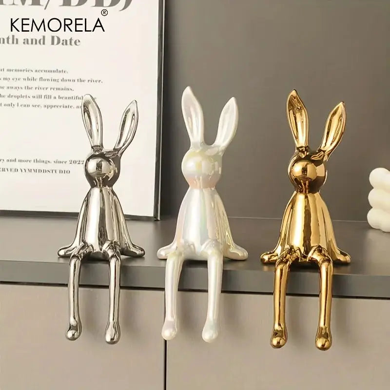 Ceramic Long Eared Sitting Rabbit Statue For Home Decor Luxury Ornament High End Art Aesthetics