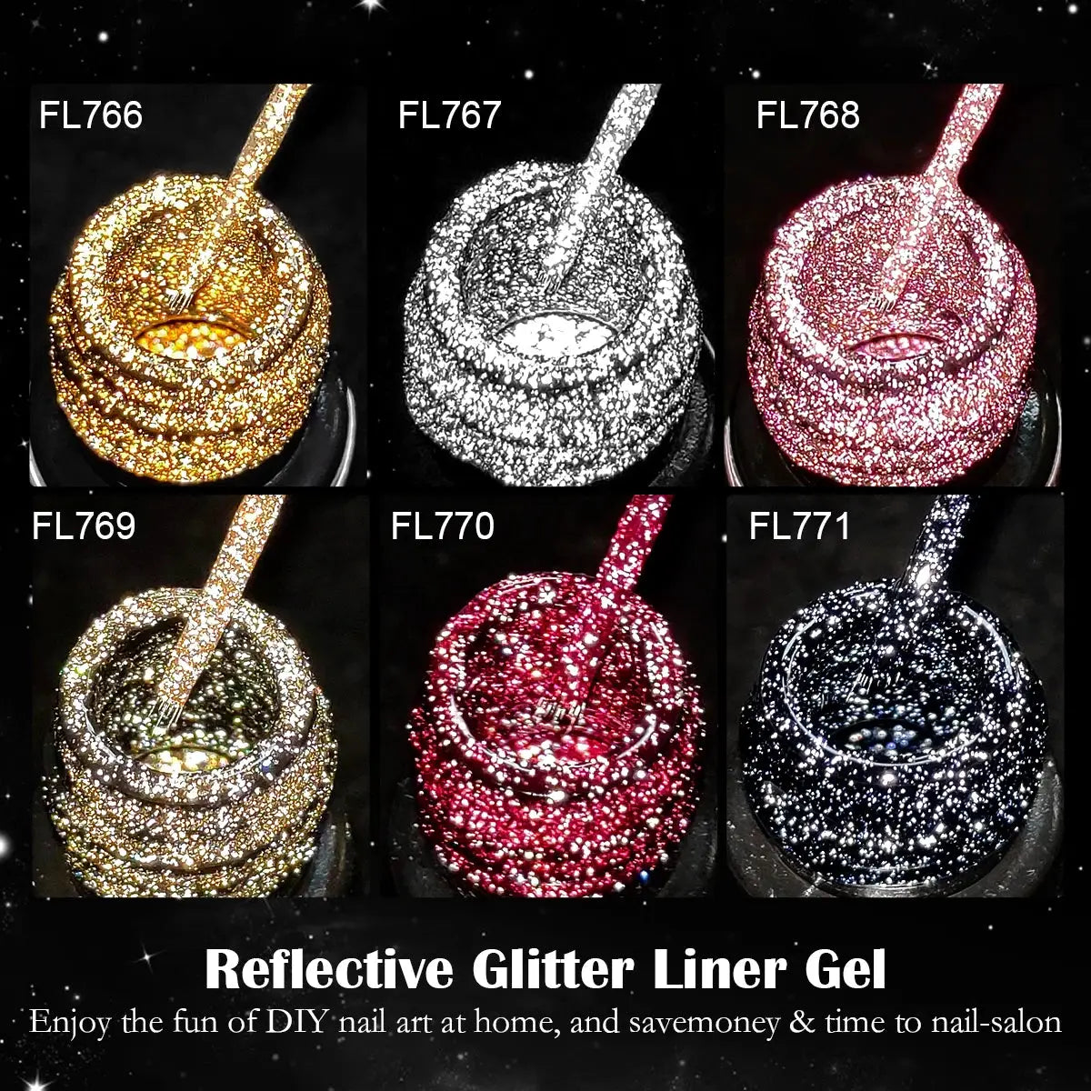 Four Lily Reflective Glitter Liner Nail Gel Polish 5ml Gold Silver Red Shine For UV LED Lamps