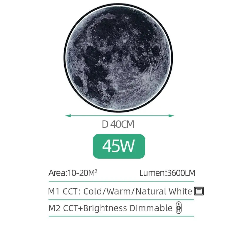 Simples Market LED Moon Wall Lamp, round 40 cm moon mural with remote dimmable lighting, 3600 lm
