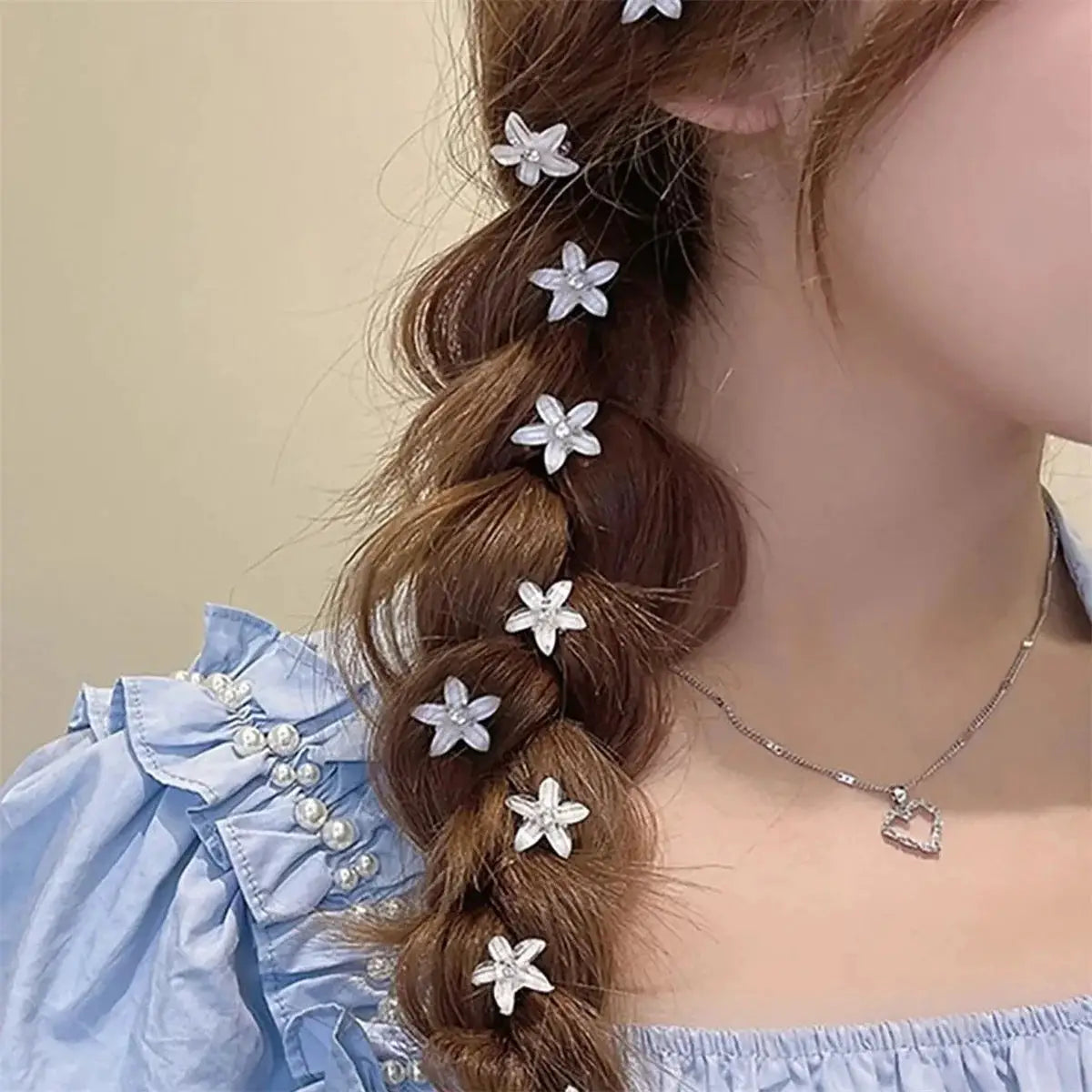10-pack white flower hair pins for braids; mini travel-friendly clips for everyday styling