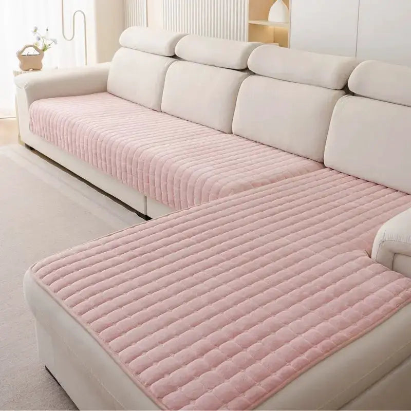 Sofa cushion cover by Simples Market, plush pink quilted non-slip universal fit