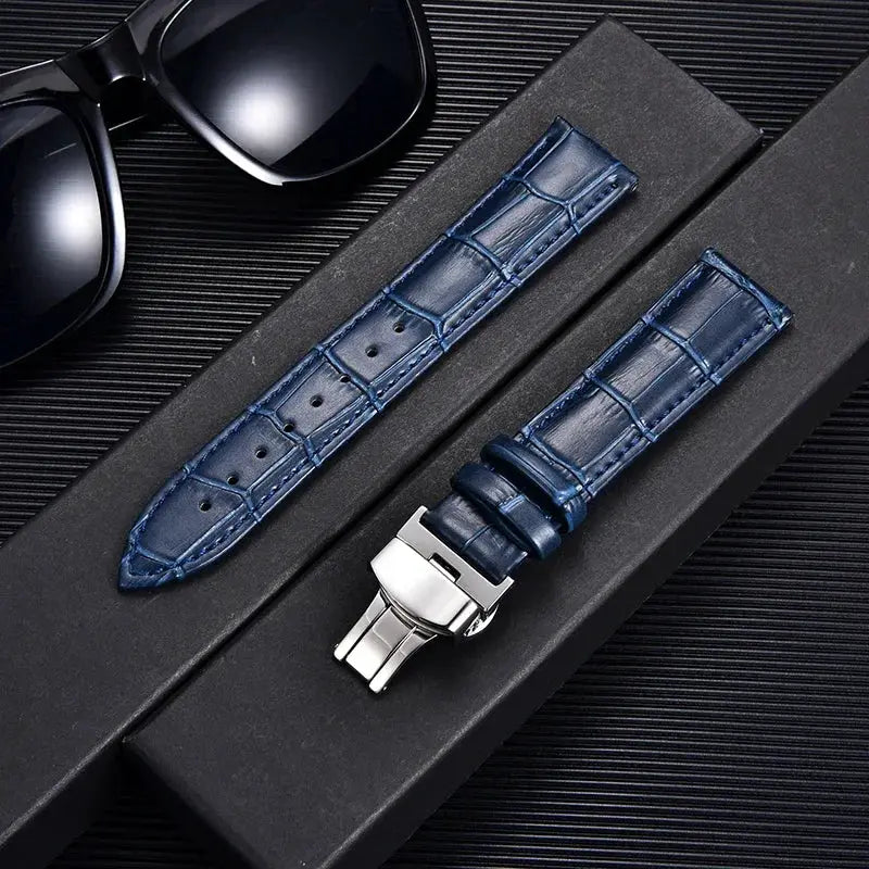Remzeim Bamboo Pattern Genuine Leather Watch Strap First Layer Cowhide With Steel Butterfly Buckle 18mm 20mm 22mm 24mm