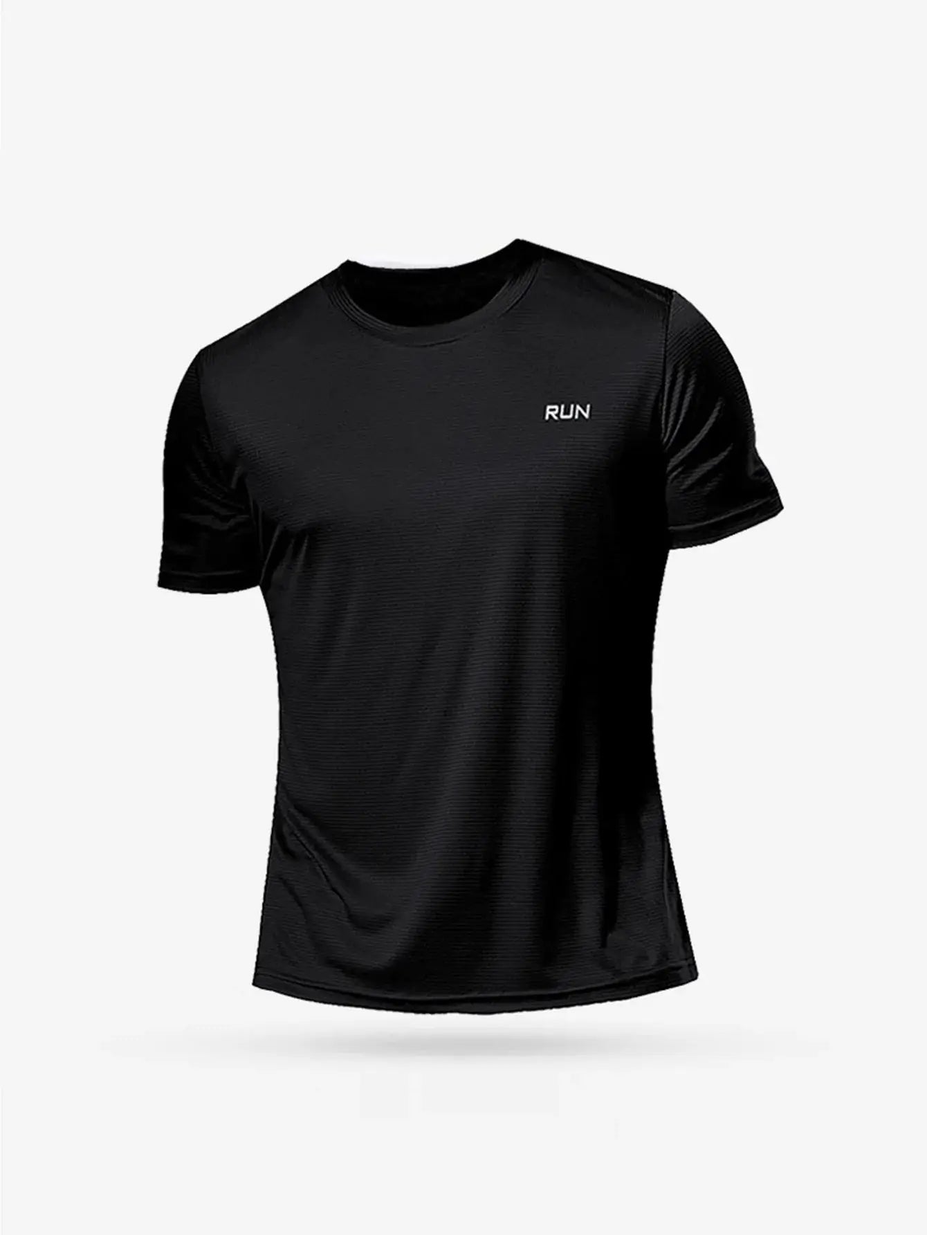 Men's black running T-shirt by Simples Market with white RUN logo, quick-dry athletic jersey