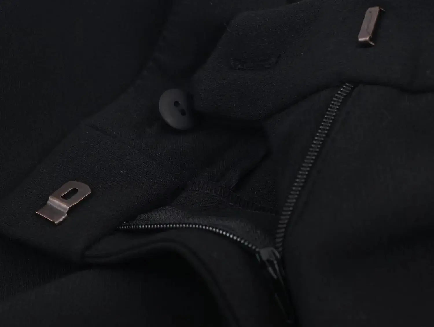 Simples Market women's black blazer coat with metal buckle accents and front zipper detail