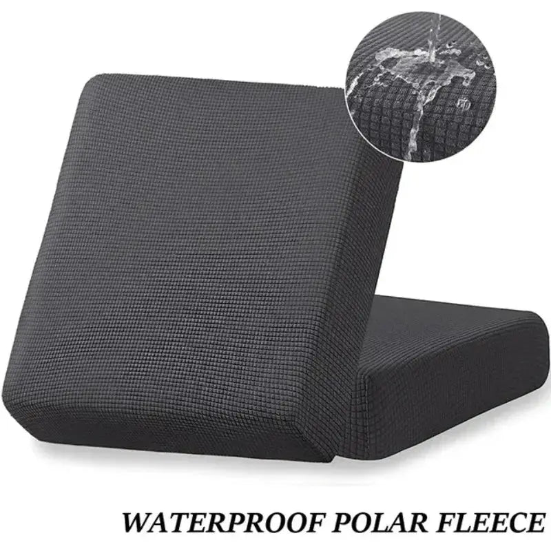Waterproof sofa seat cushion cover in dark gray jacquard polar fleece; elastic and removable by Simples Market