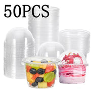 50Pcs Disposable Transparent Cups With Dome And Flat Lids For Milk Tea Coffee Juice Desserts