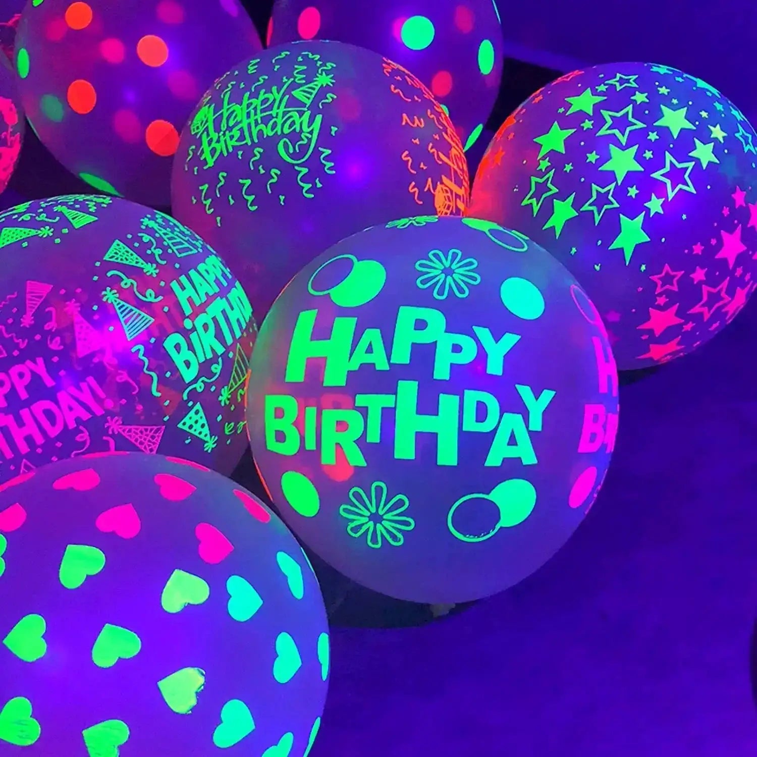 Happy Birthday Neon Glow Balloons Glow Under Blacklight Fluorescent Balloons For Neon 80s 90s Theme Party Decor