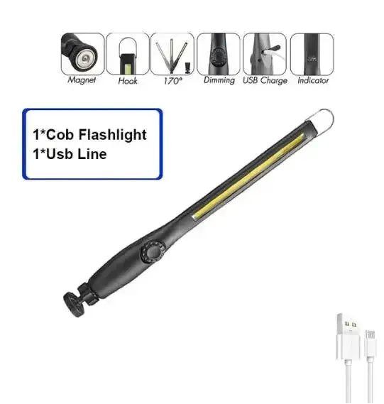PulseLite Portable COB Work Light With Magnetic Rechargeable LED Flashlight And Stepless Dimming 700 Lumens