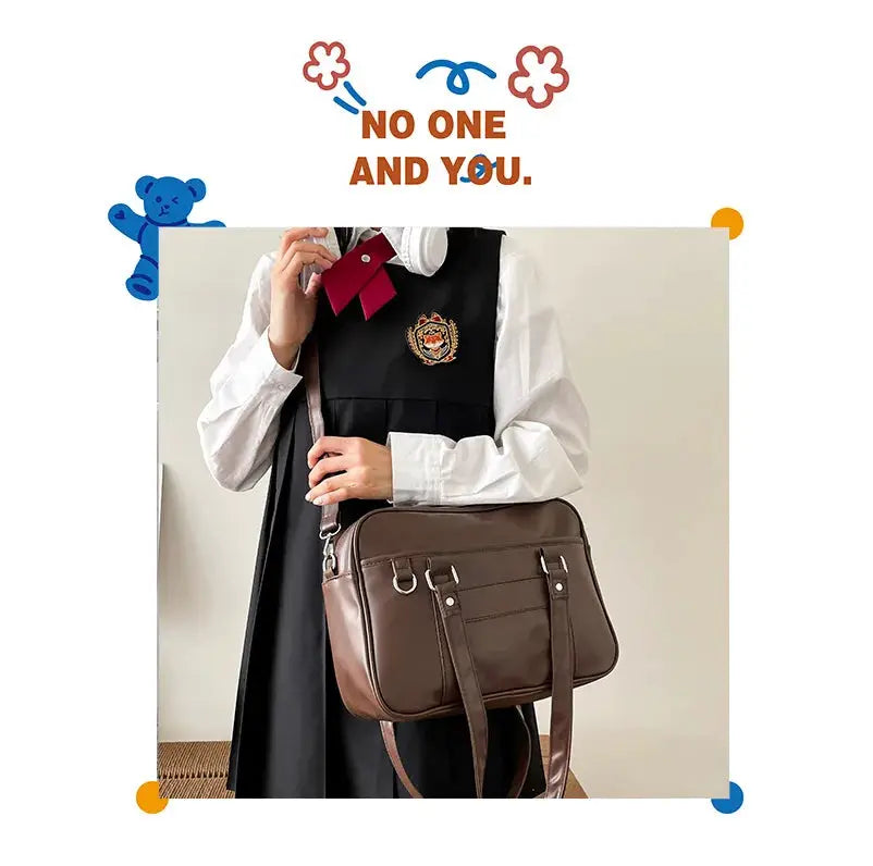 Japanese Style JK bag in brown PU leather with crossbody strap and front pockets
