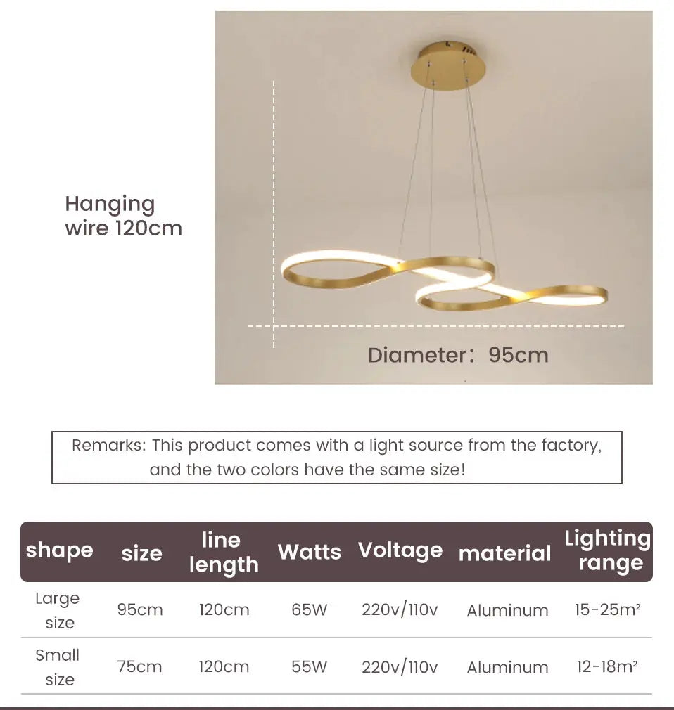 Simples Market modern gold aluminum pendant light with interlocking ring design, 95 cm diameter