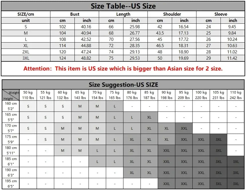 Simples Market New Summer Polo for Men size chart with US sizes and chest, length, shoulder, and sleeve measurements.