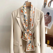 LuxeSilk Silk Feel Printed Design Scarf Versatile Long Narrow Silk Shawl For Fashionable Styles