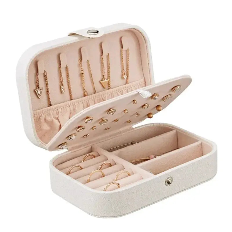 Portable Leather Jewelry Box Organizer Case Travel Storage Zipper Jewelry Display