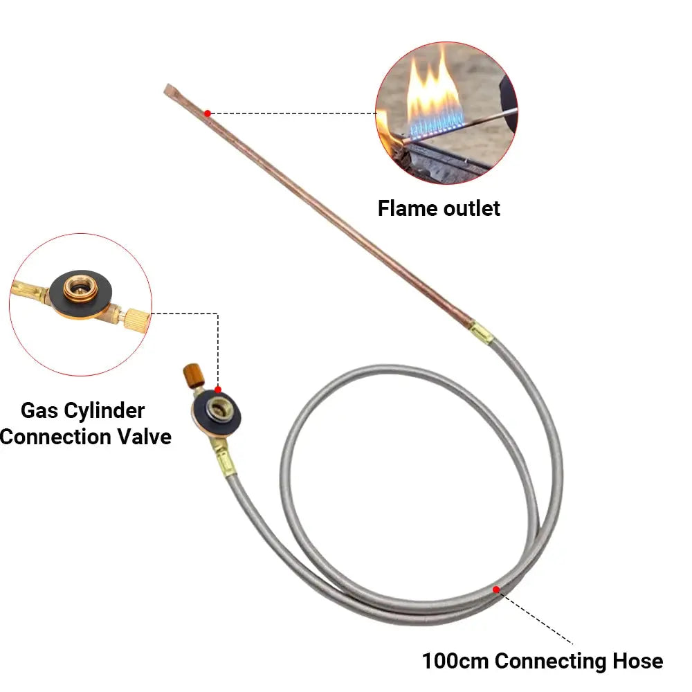 Pandatour handheld charcoal fire igniter spray gun with brass flame outlet, gas valve, and 100cm hose