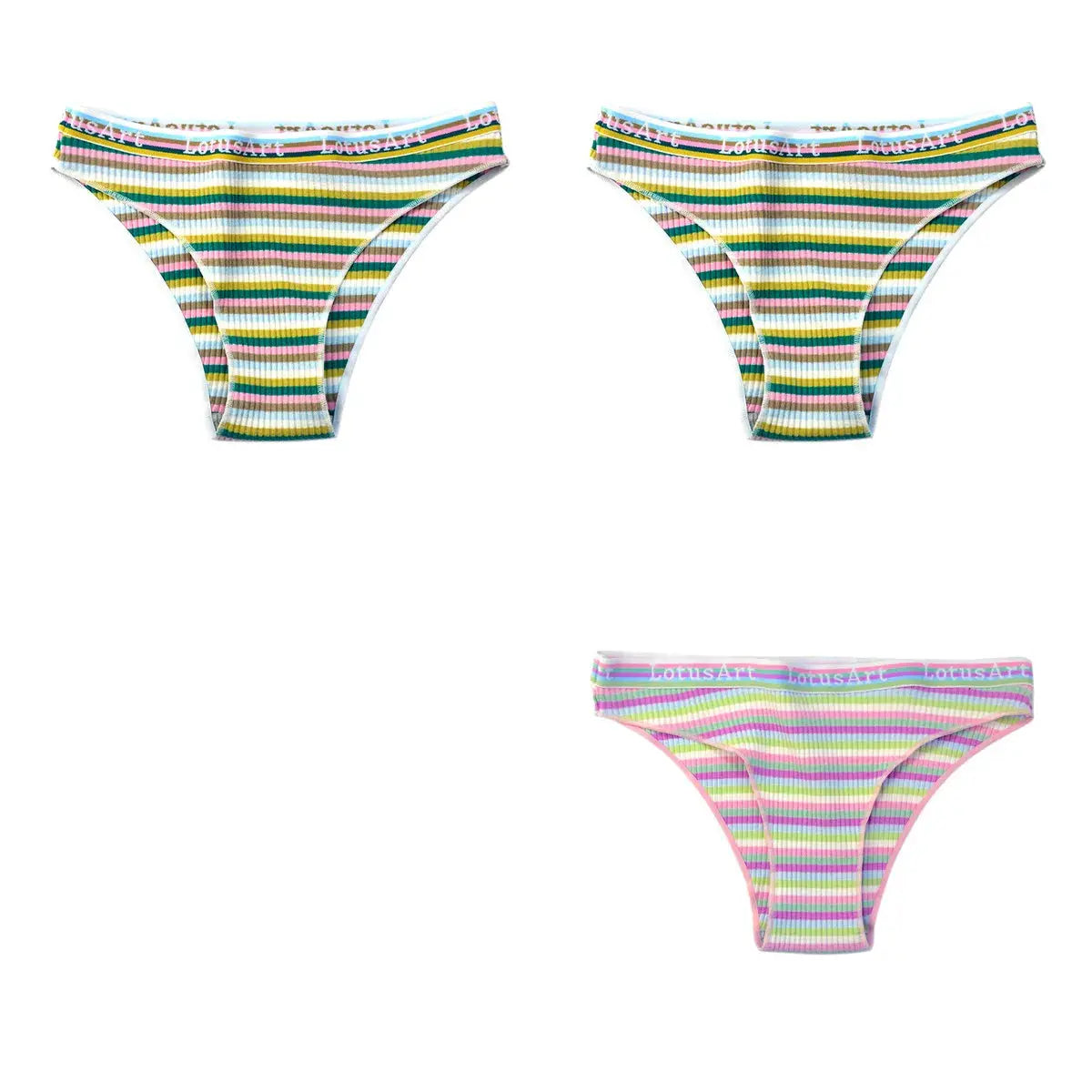 Simples Market 3-pack cotton panties for women, colorful striped low-waist briefs.