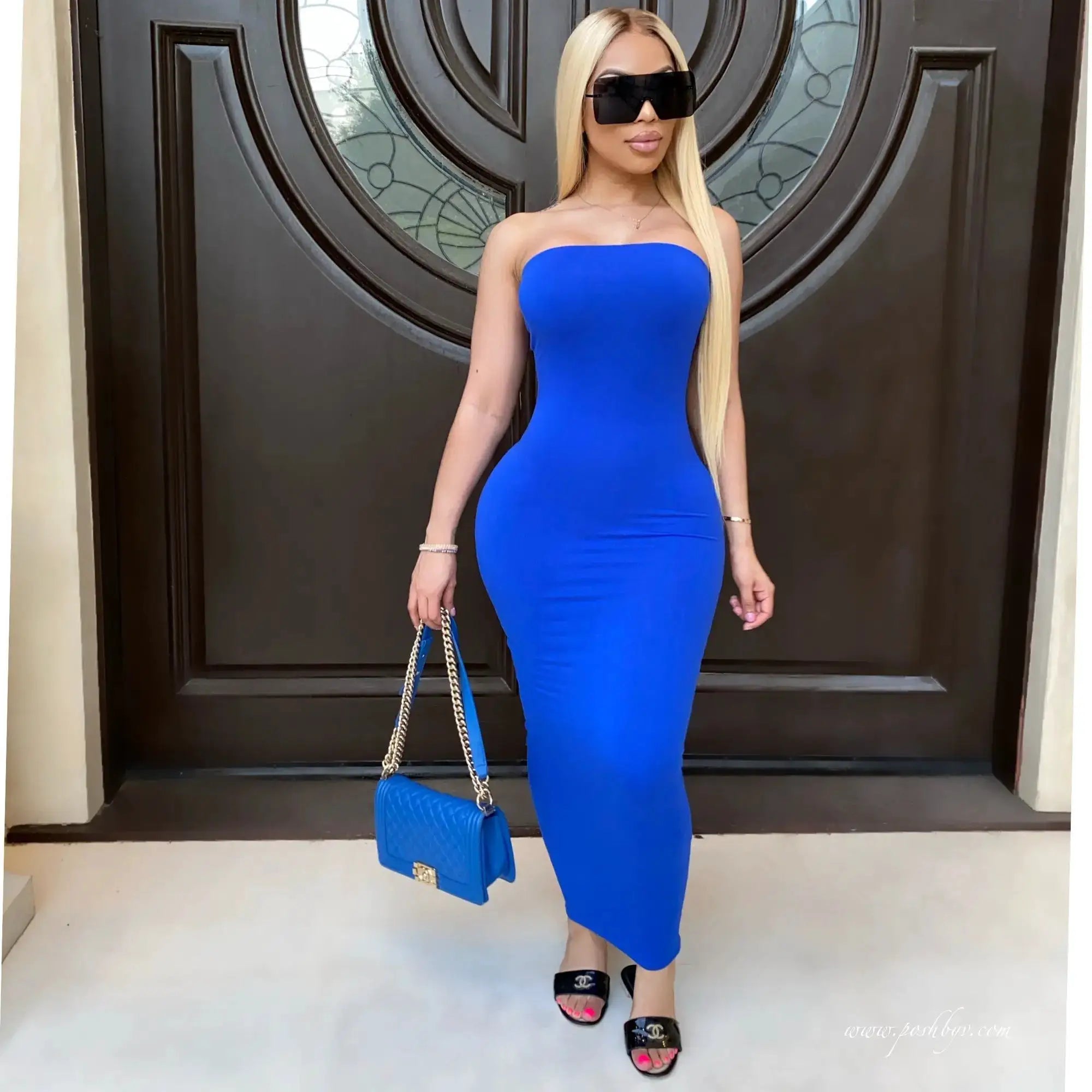 SeaBella Summer Sleeveless Chest Wrap Long Beach Dress Elegant Flattering Fit With Stretch Knit