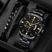 Prestige Fashion Mens Watch Luxury Calendar Quartz Wristwatch With Stainless Steel Case And Durable Band