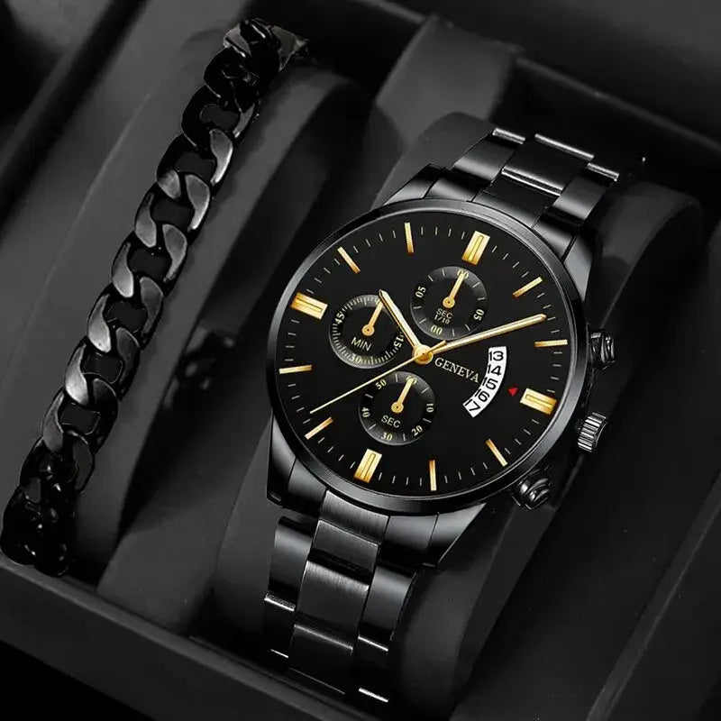 Prestige Fashion Mens Watch Luxury Calendar Quartz Wristwatch With Stainless Steel Case And Durable Band