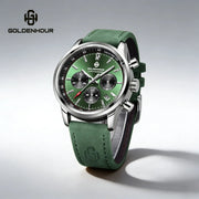 Goldenhour men's green chronograph watch with green leather strap by Simples Market