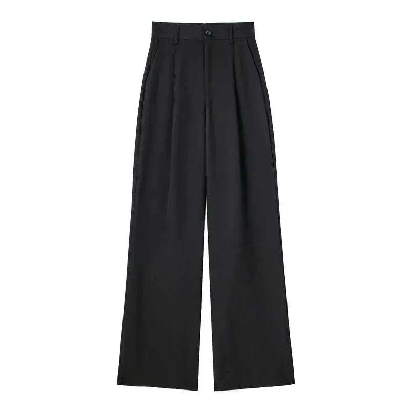 HXAO Women's Striped Grey and Black Wide Leg Formal Pants High Waist Baggy Trousers for Office