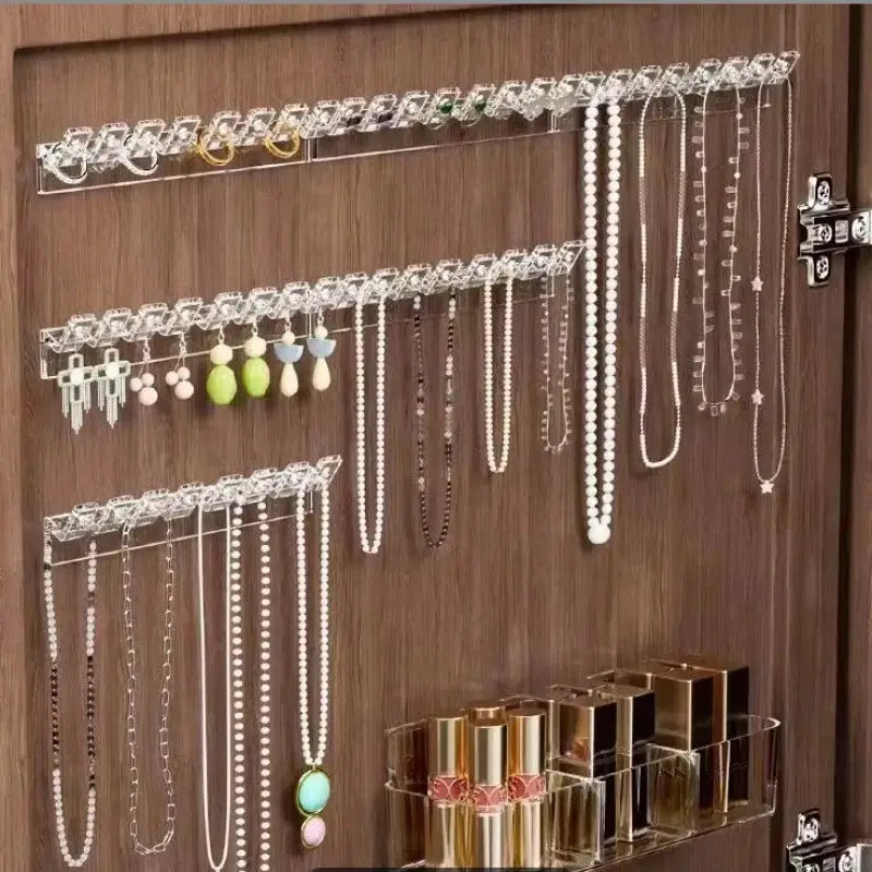 Transparent Plastic Wall Mounted Jewelry Rack With Storage Hooks For Earrings And Necklaces Set Of 3 6 8 12
