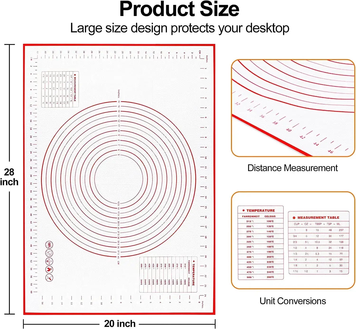 UNTIOR Silicone Baking Mat And Kneading Pad Nonstick Dough Mat For Pizza Cake Pastry Baking
