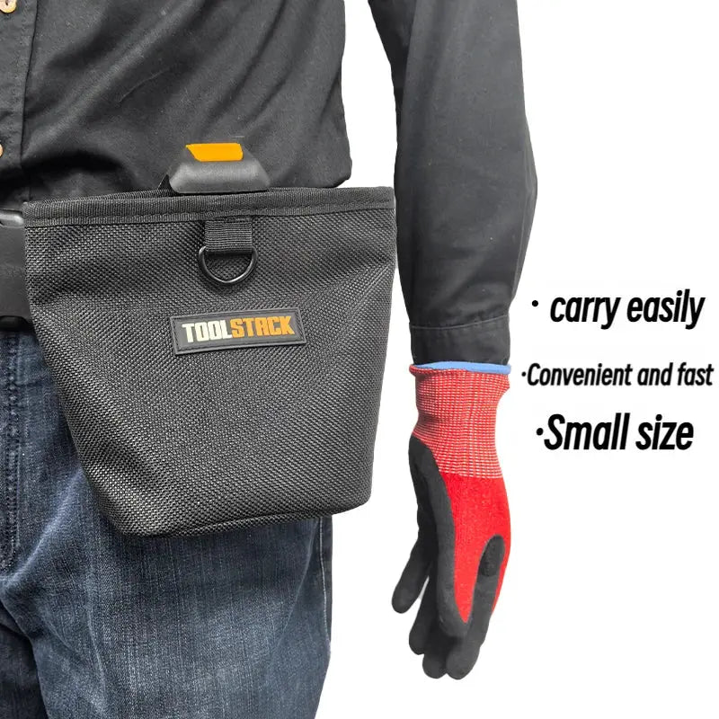 ToolStack nails pouch waist bag, black, high-capacity, waterproof tool storage worn at hip