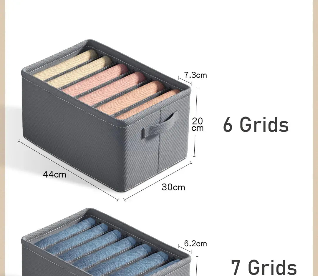 Foldable Pants Storage Box With 9 7 6 Grid Compartments, Stackable Organizer For Jeans And Shirts, Gray 44x30x20 cm