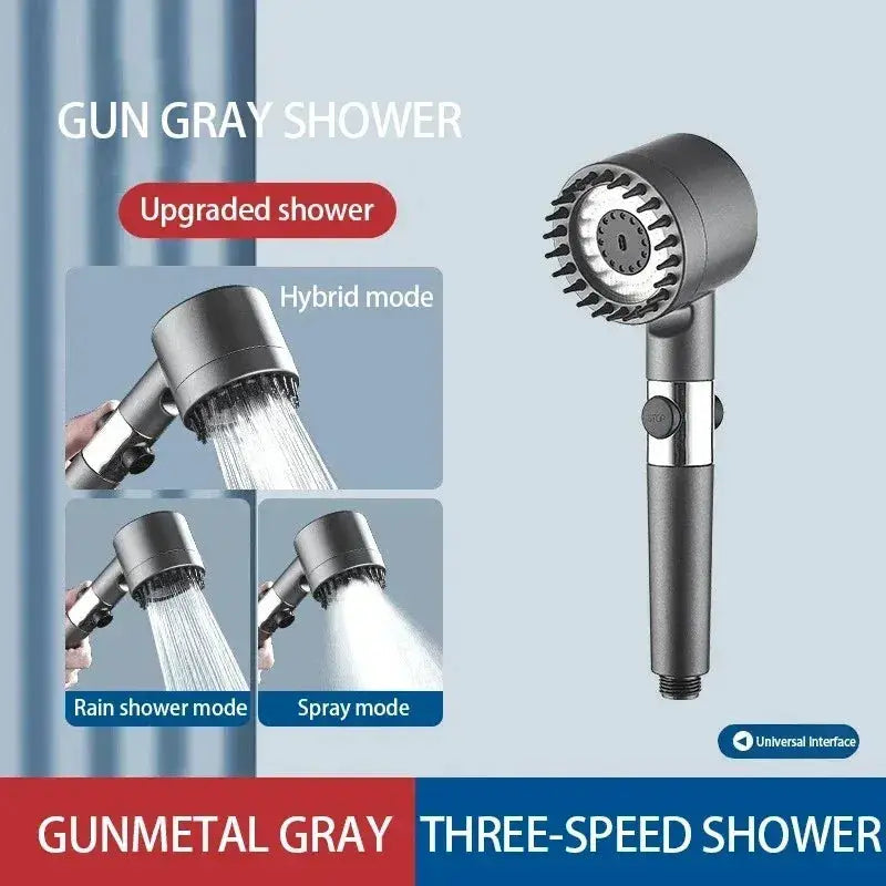Simples Market gunmetal gray three-mode adjustable shower head with massage spray options