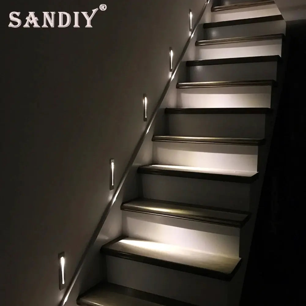 SANDIY smart stair lighting wall lamps with motion sensor along a staircase, set of 6, 3W