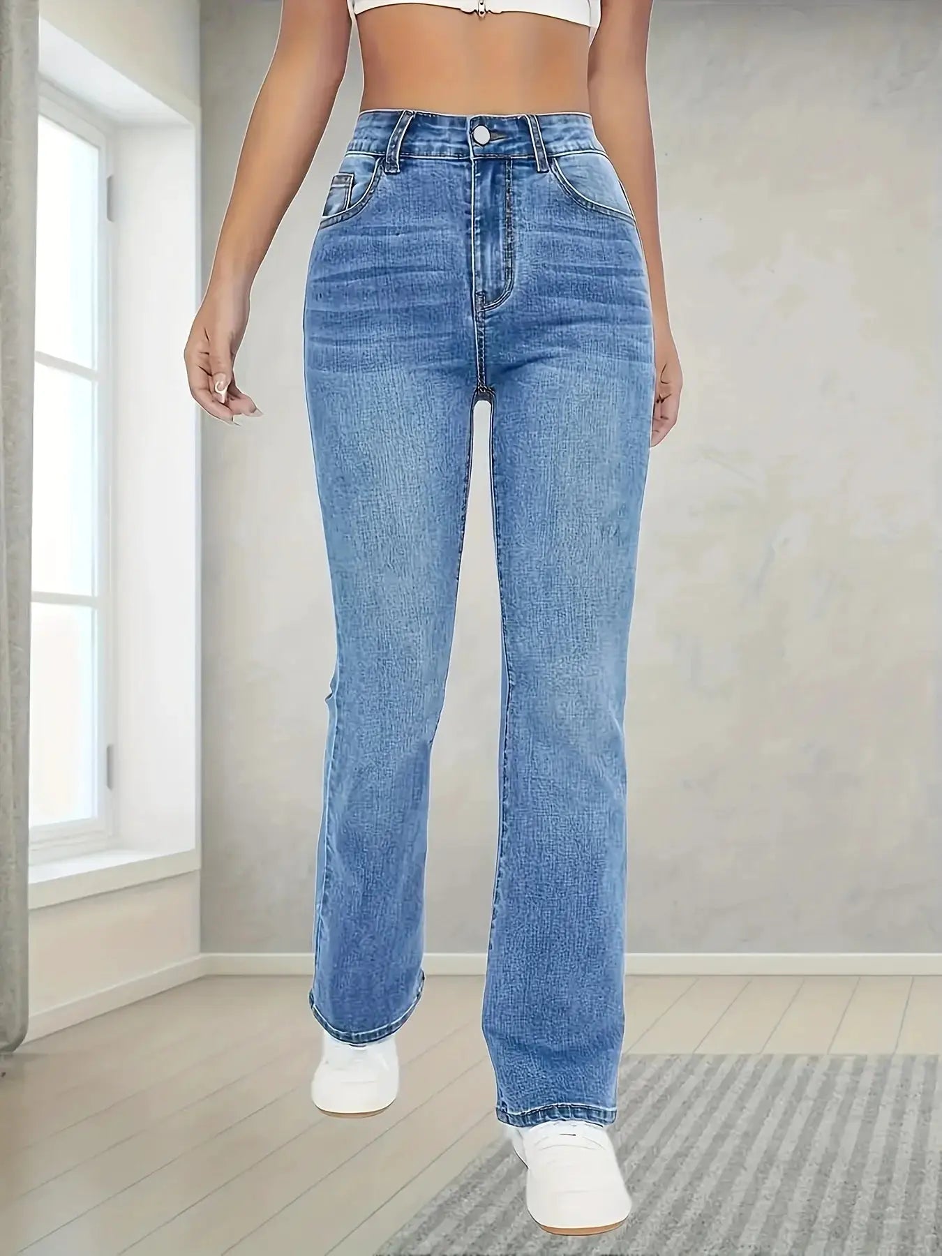 Womens Denim Trousers High Waist Wide Leg Streetwear Loose Fit