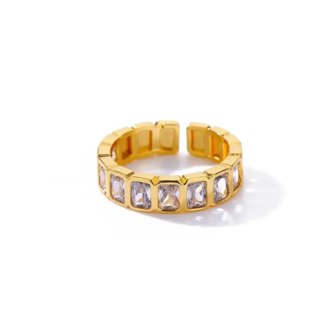 White Square Zirconia Open Ring For Women Adjustable Fashion Jewelry Ideal For Wedding Gift - Simples Market