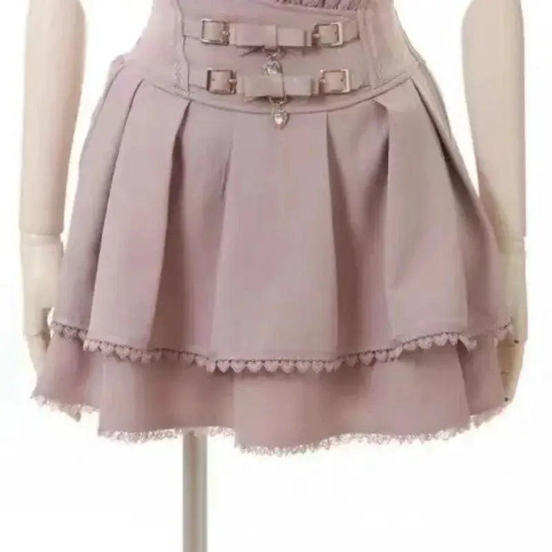 Simples Market pink Lolita blouse with corset waist and lace trim