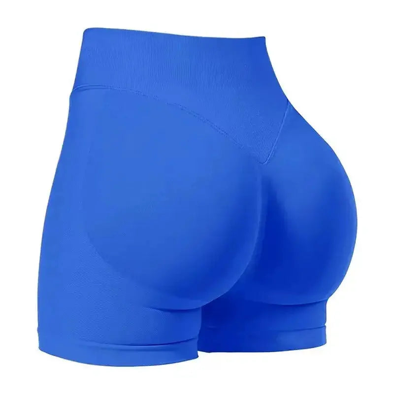 Women's blue seamless high-waist gym shorts with butt-lifting fit for yoga and workouts