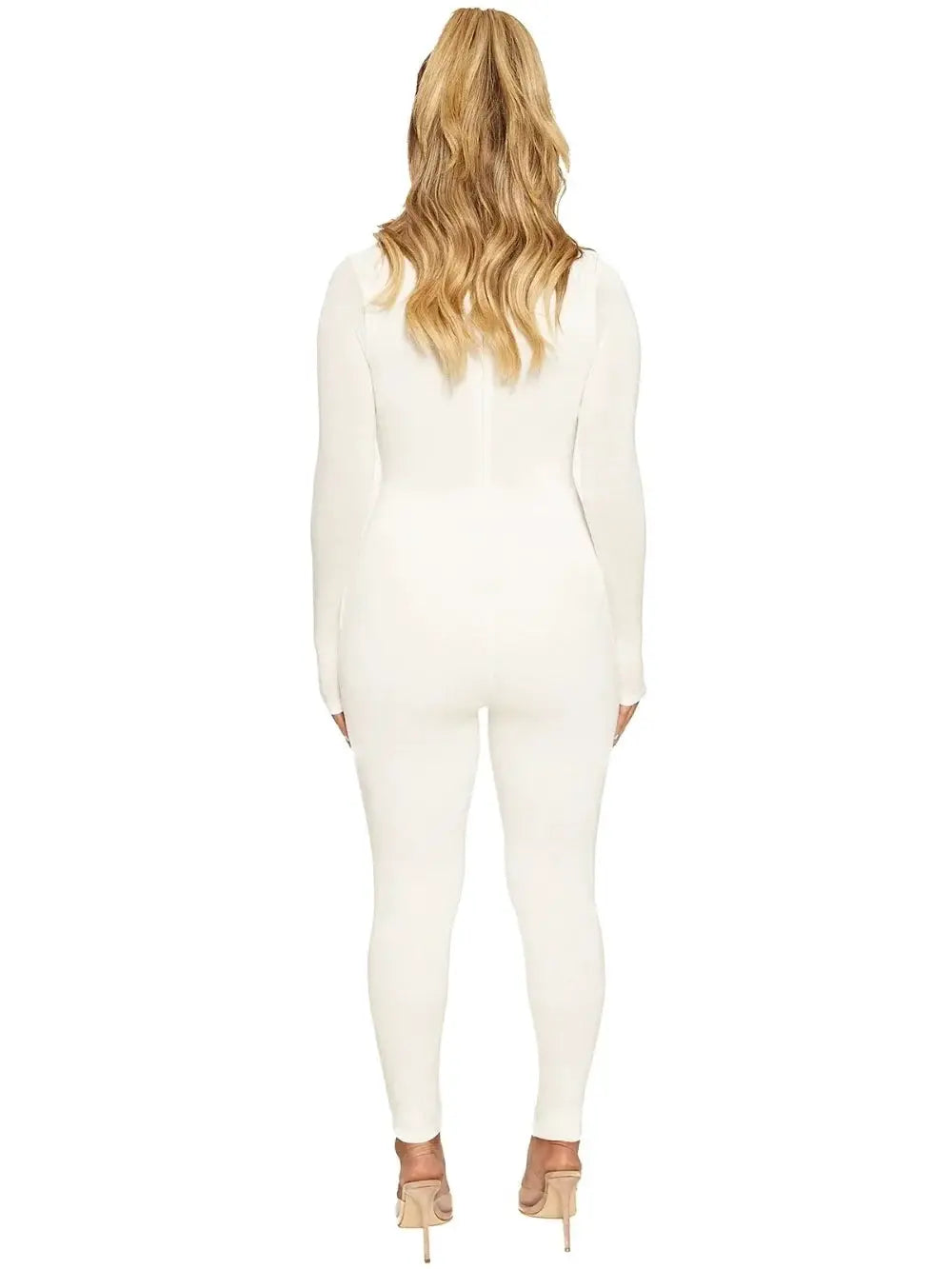 Women's white long-sleeve jumpsuit, slim-fit activewear by Simples Market
