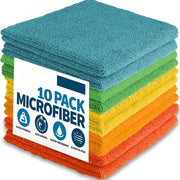 10-pack microfiber cleaning cloths by Simples Market in assorted colors; durable, highly absorbent kitchen towels.