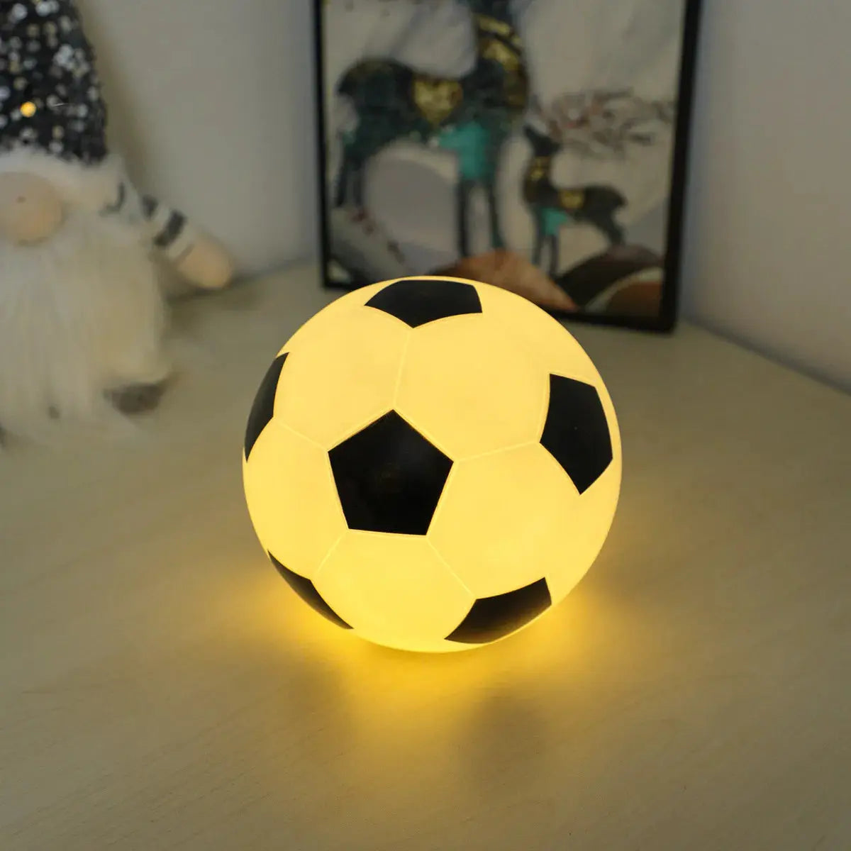 Soccer ball night light, 14 cm, yellow glow, battery powered, Simples Market