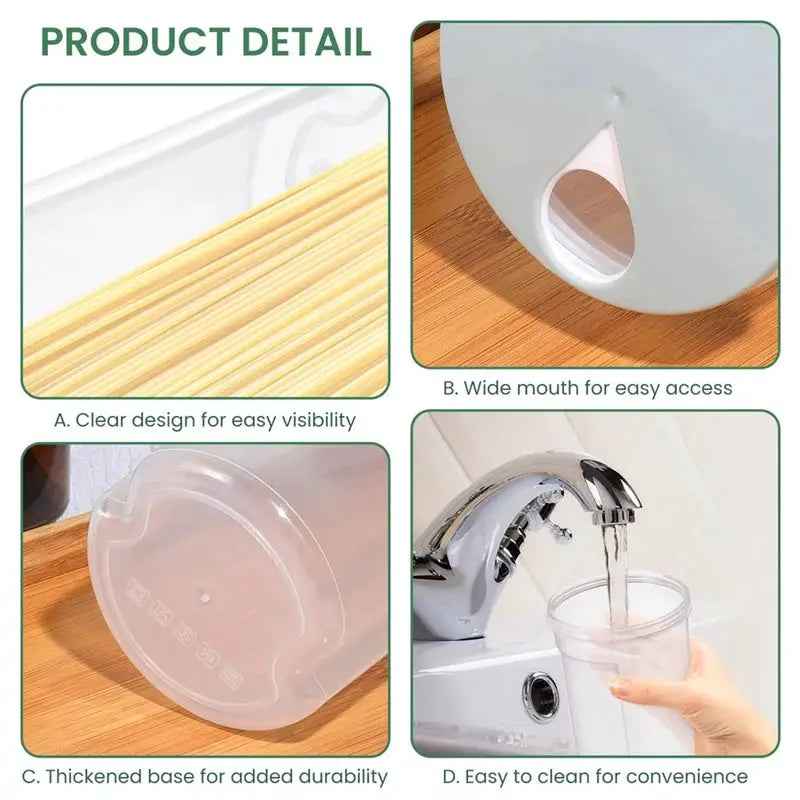 1pc Noodles Sealed Can Food Storage Container For Spaghetti Noodles With Locking Lid Food Grade Plastic Kitchen Storage