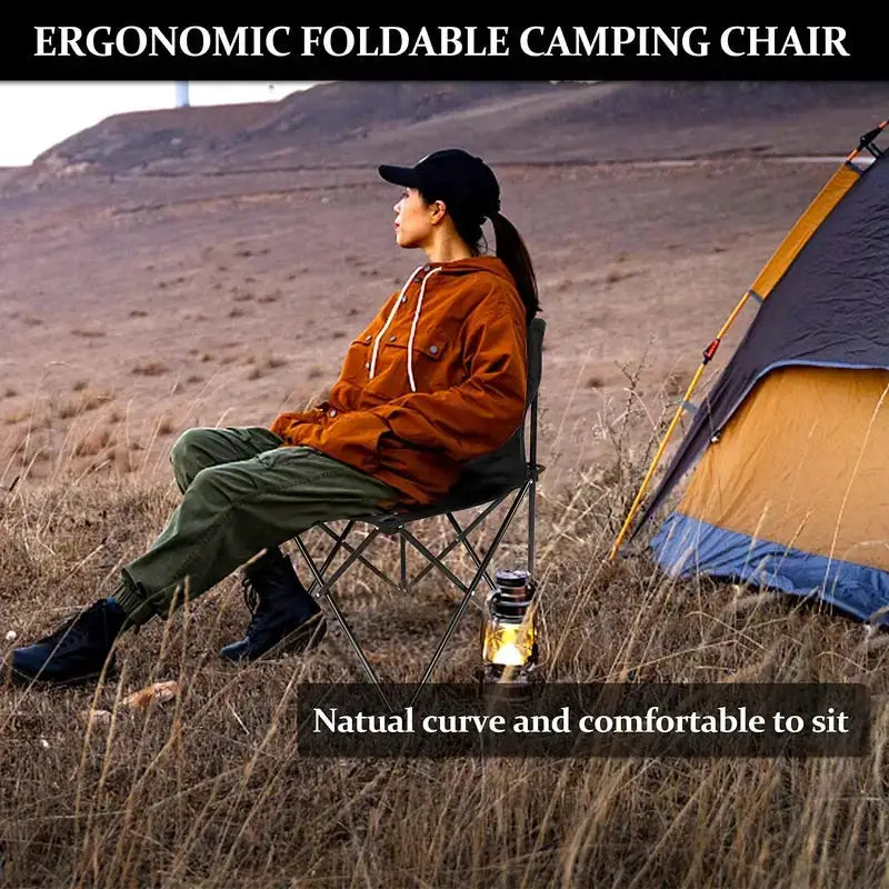 Portable folding camping chair by Simples Market with oxford cloth seat and side pocket, lightweight travel chair.