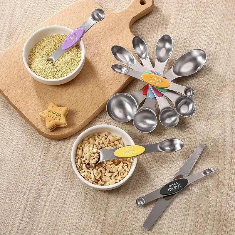 ChefMate Stainless Steel Double Headed Measuring Spoon Set 9 Piece With Magnetic Suction And Precise Scale