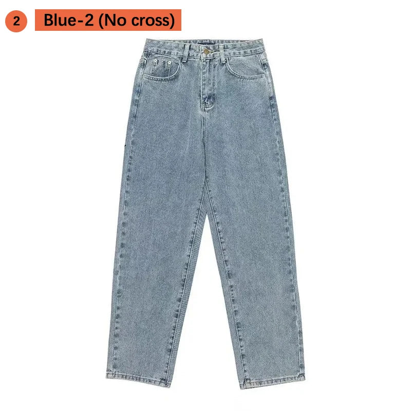 Men Baggy Wide Leg Denim Jeans Cargo Pants 2023 Korean Fashion