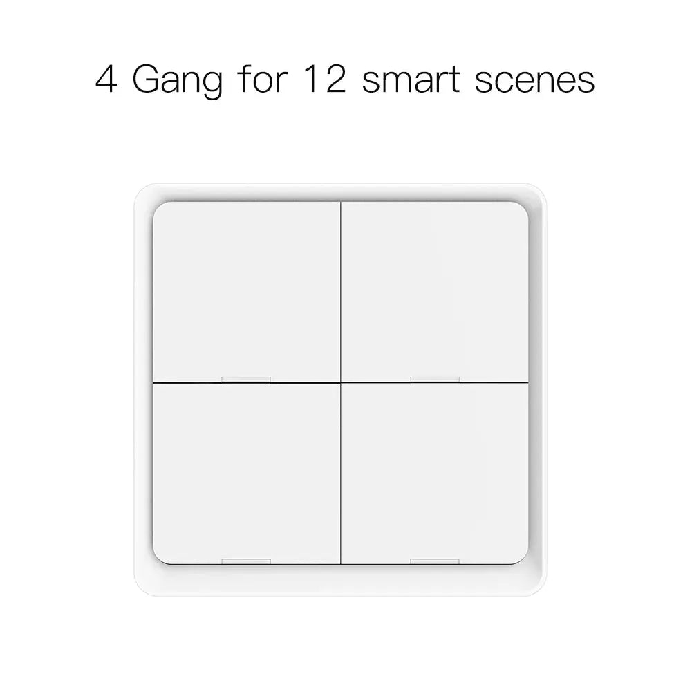 MOES 4-Gang Tuya ZigBee wireless push-button switch, battery powered, white wall panel