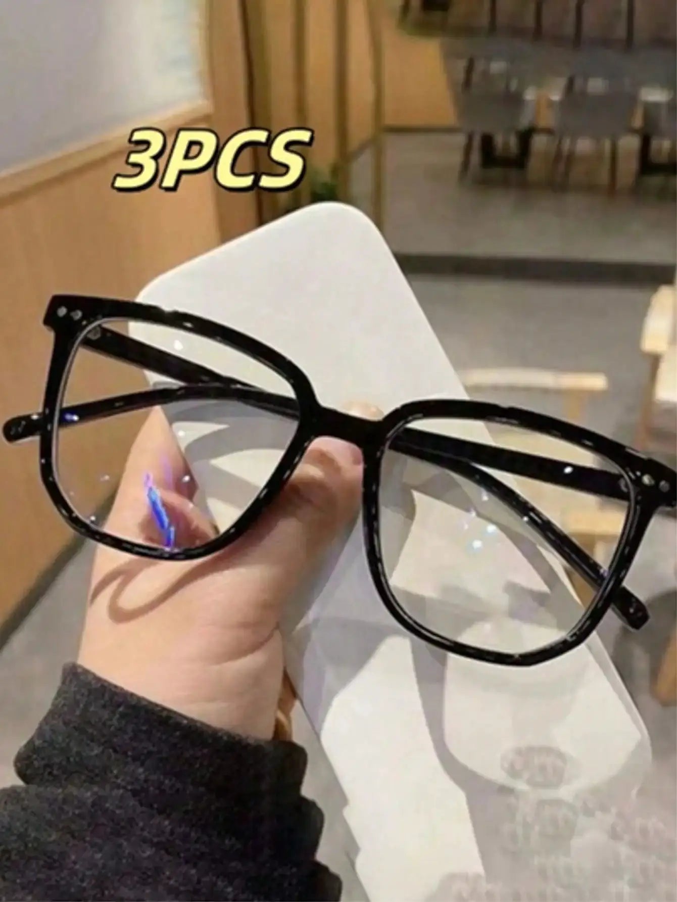 GlareGuard 3 Pairs Universal Fashion Glasses Set Square Frames Blue Light Blocking Lenses
